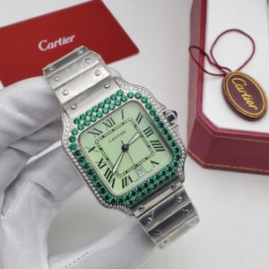 Green Iced Cartier Watch